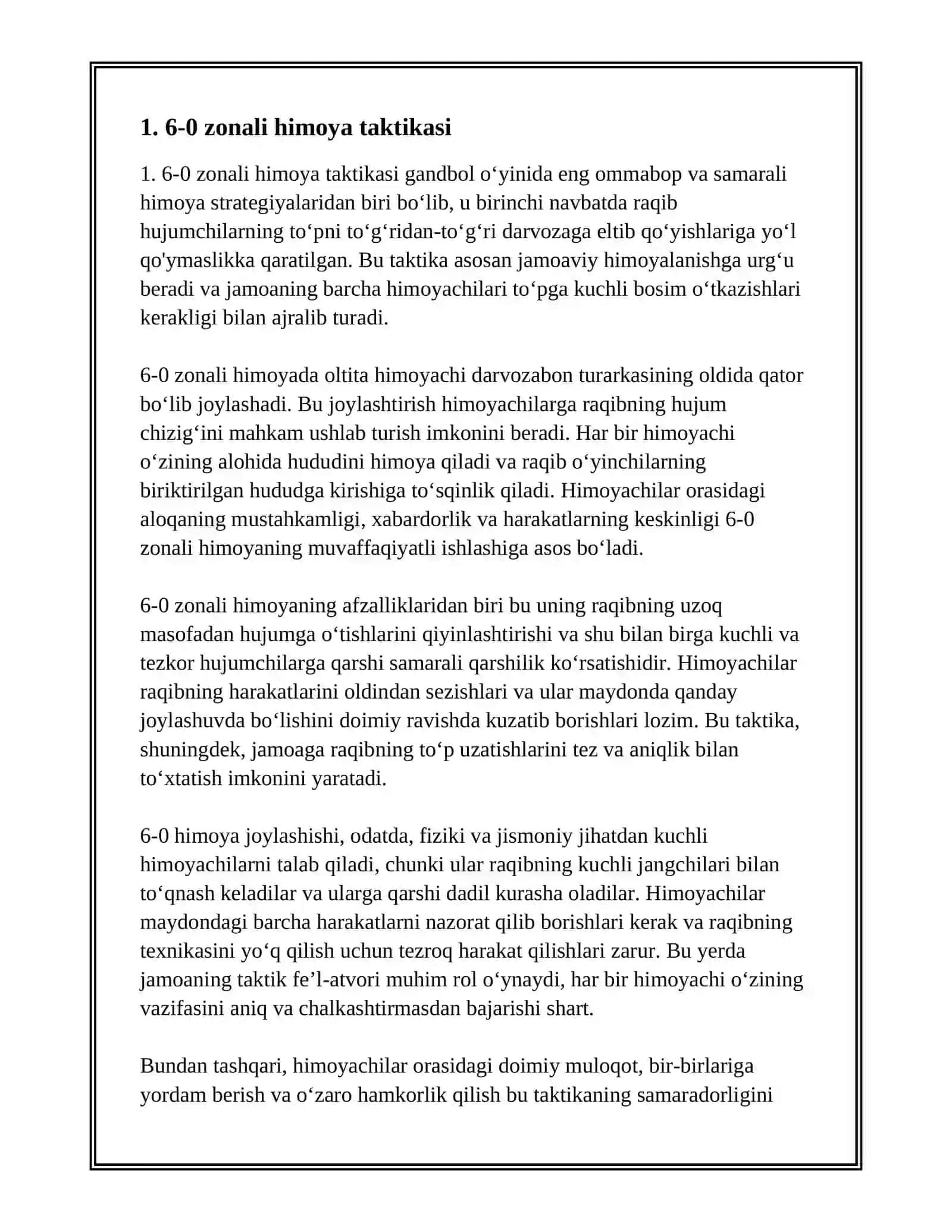 GANDBOL O'YINIDA GURUH BO'LIB HIMOYA QILISH TAKTIKASI 3