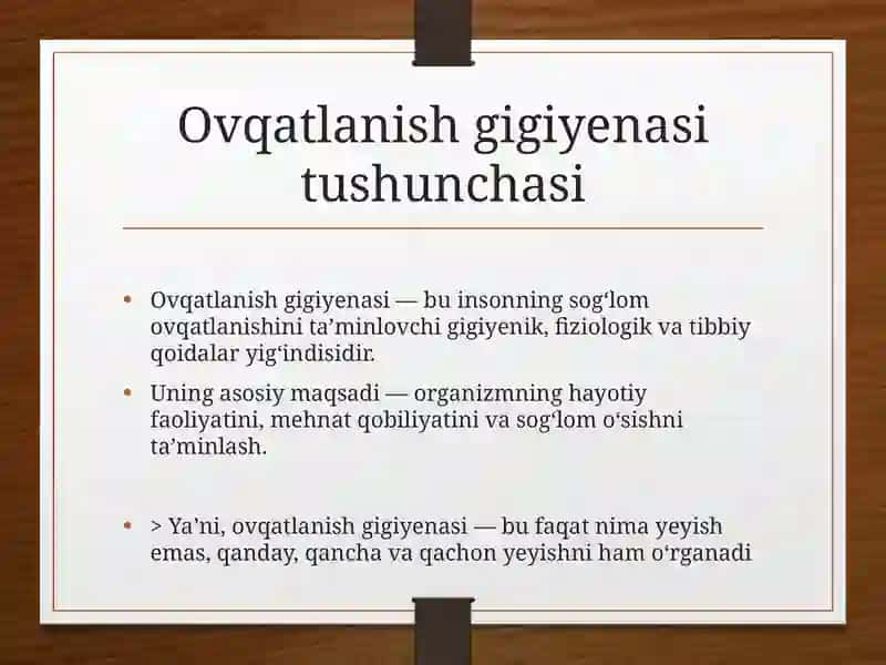 Ovqatlanisni gigienik baxolash 3