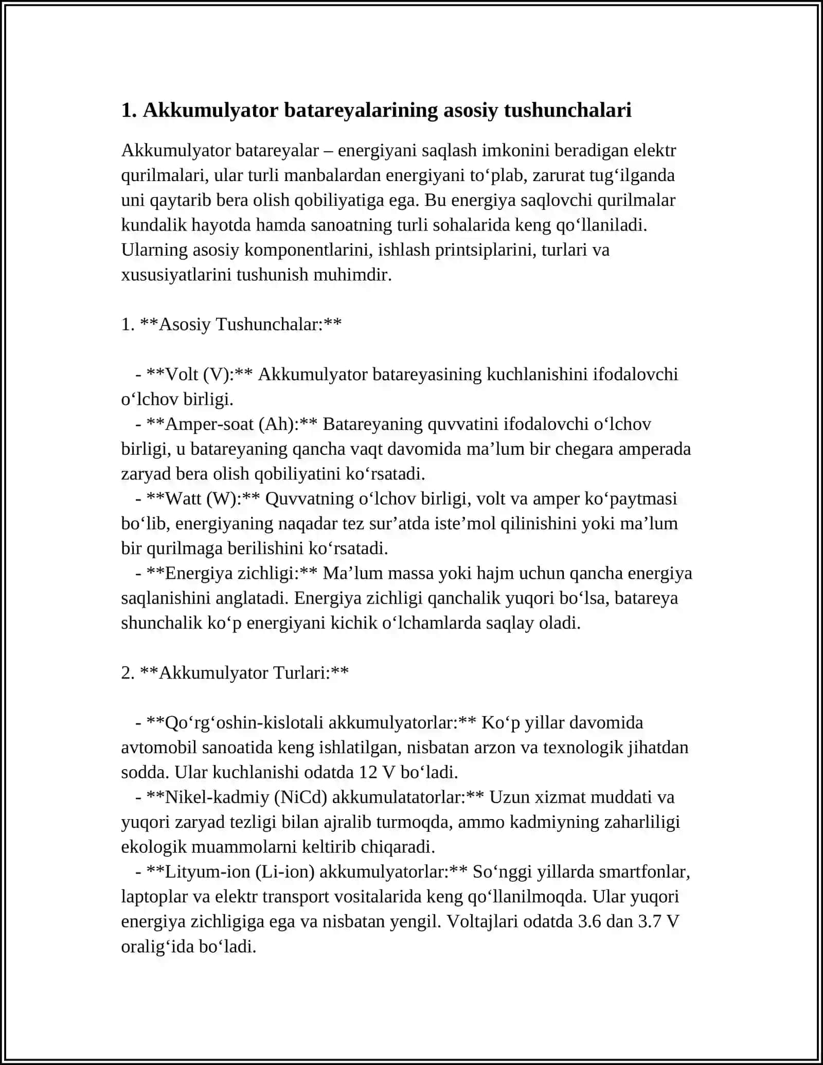 AVTOMATIKA VA TELEMEXANIKA AKKUMULYATOR BATAREYALARIDAGI OʻLCHOVLAR 3