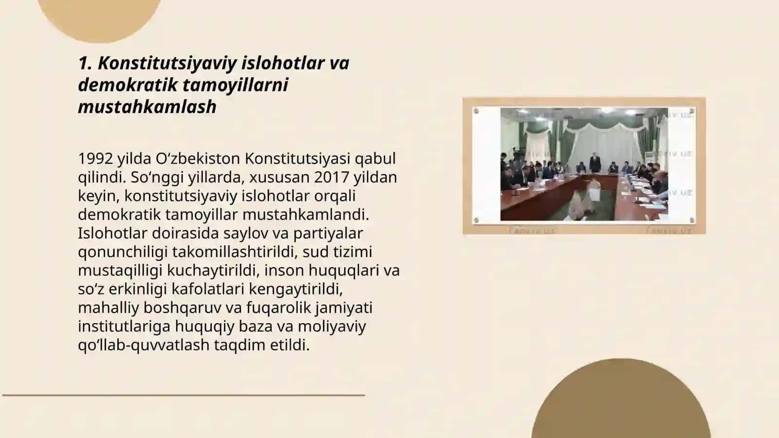 Ozbekiston Demokratik fuqarolik jamiyati asoslarining shakillanishi amalga oshirilgan siyosiy islohotlar 3