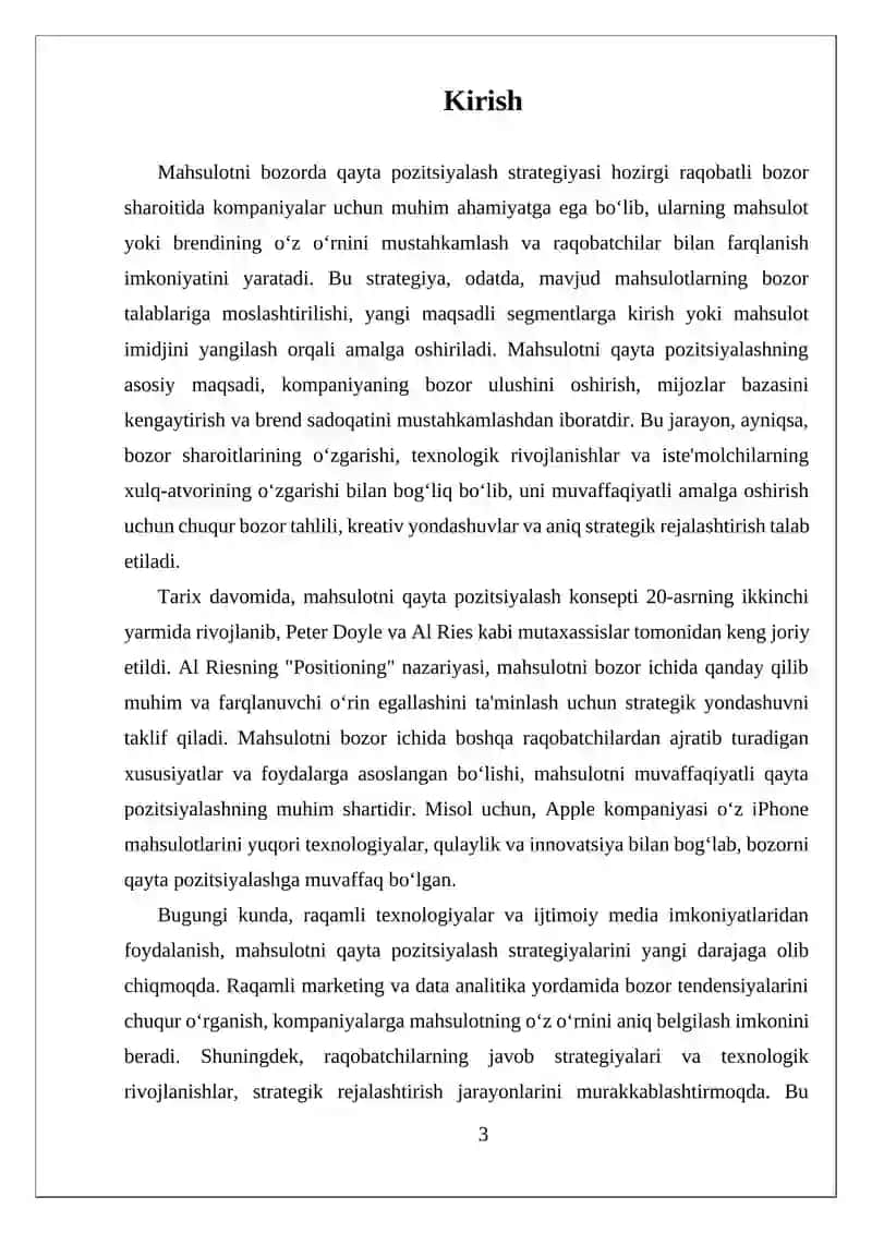 Mahsulotni bozorda qayta pozitsiyalash strategiyasini ishlab chiqish 3