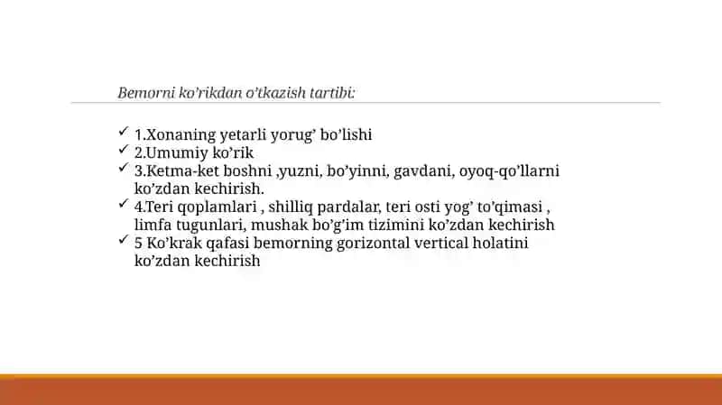 Bemor bolani umumiy ko’zdan kechirish.Bolalarni o’sish va rivojlanishini baholash standartlari va mezonlari 3