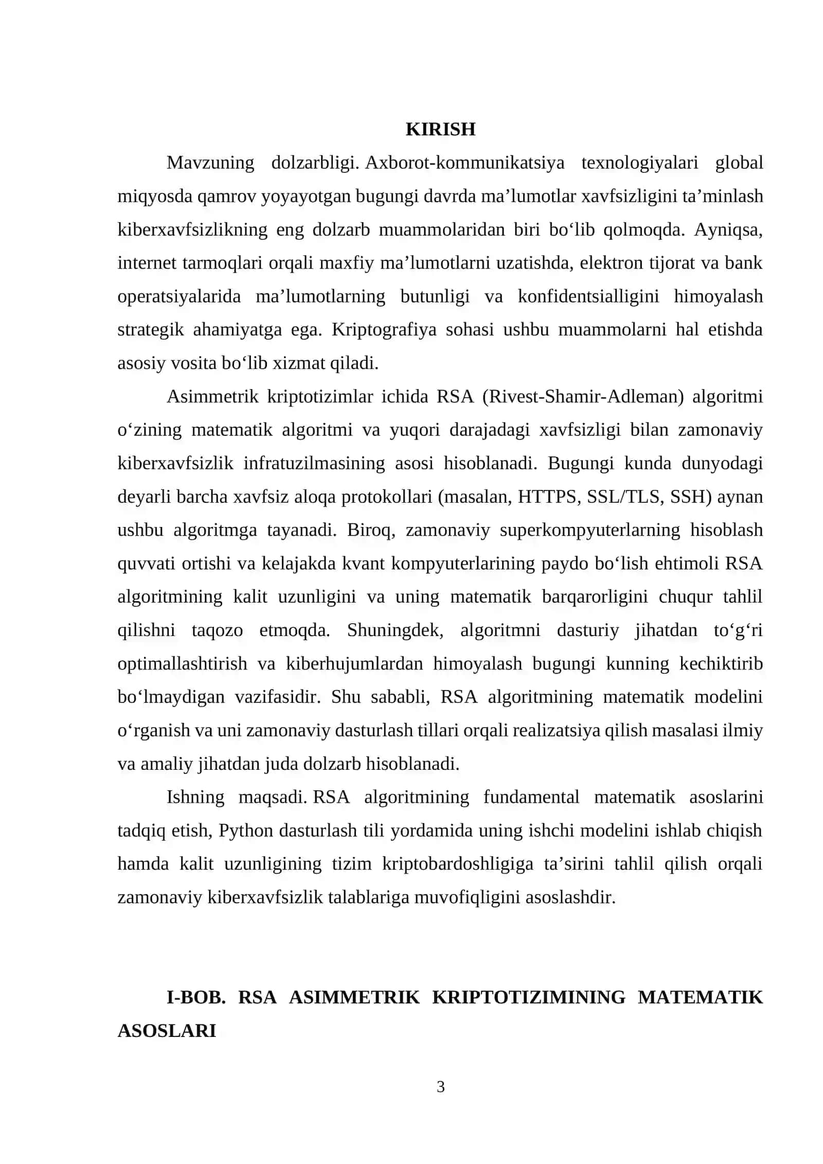 RSA algoritmi — matematik asoslari va zamonaviy qo’llanishi 3