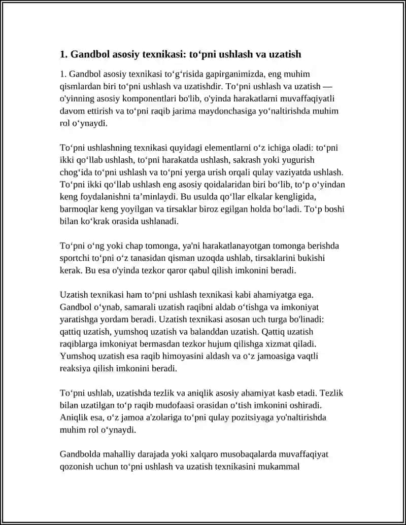 GANDBOʻL OʻYIN MASHQLAR TEXNIKASI VA TAKTIKASI USULLARINI OʻRGATISHNI HAMDA MAHORATINI OSHIRISH 3