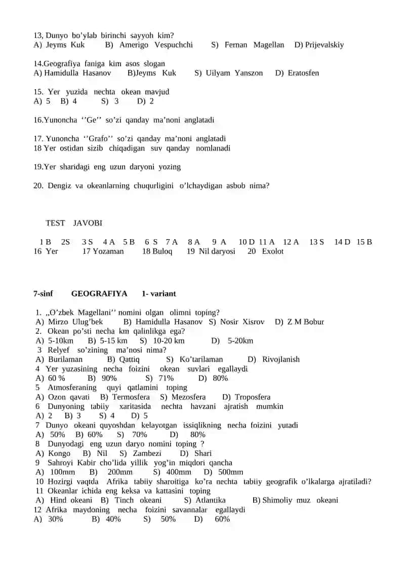 5- SINF GEOGRAFIYA 1- variant 3