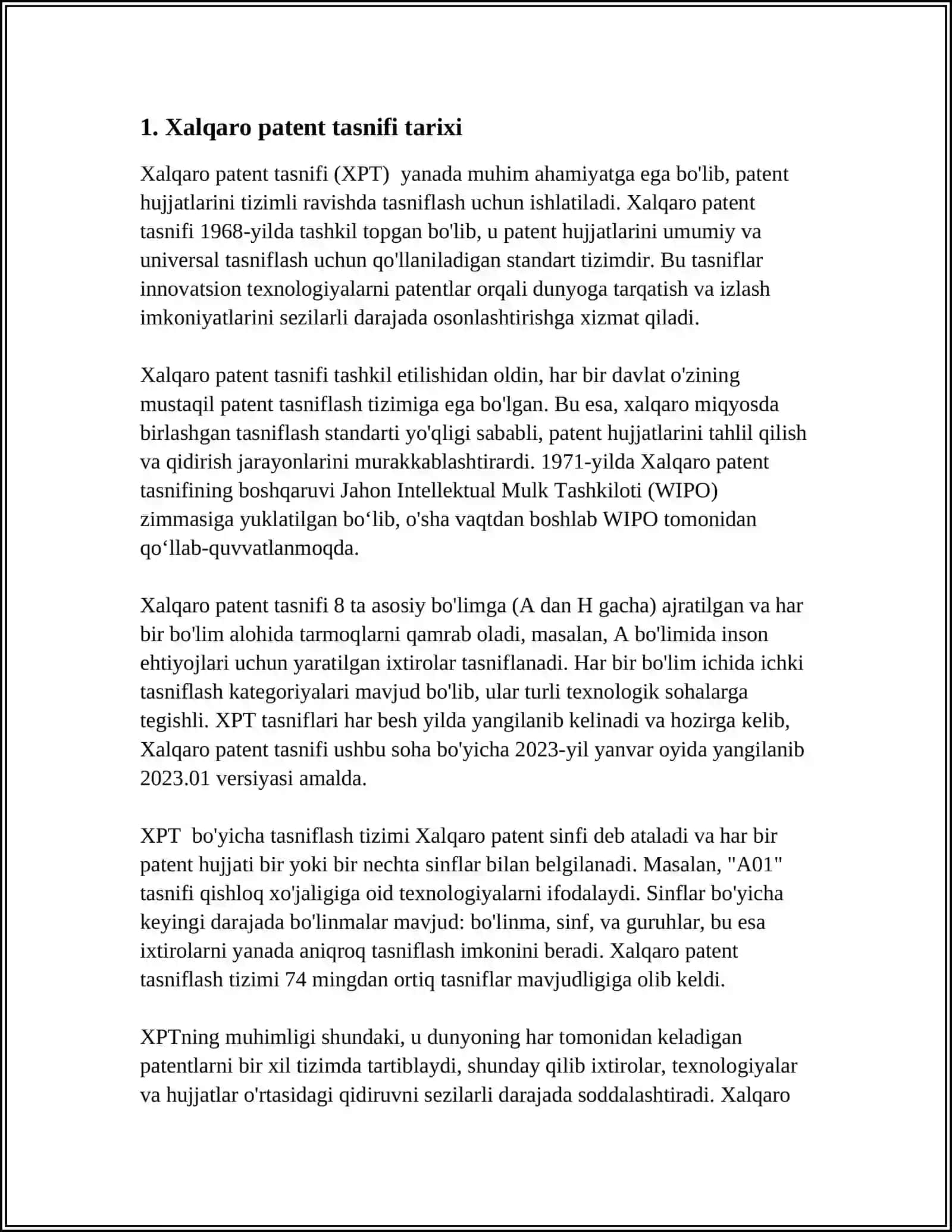 MUSTAQIL ISH Mavzu: XALQARO PATENT TASNIFI. PATENT AXBOROTI 3