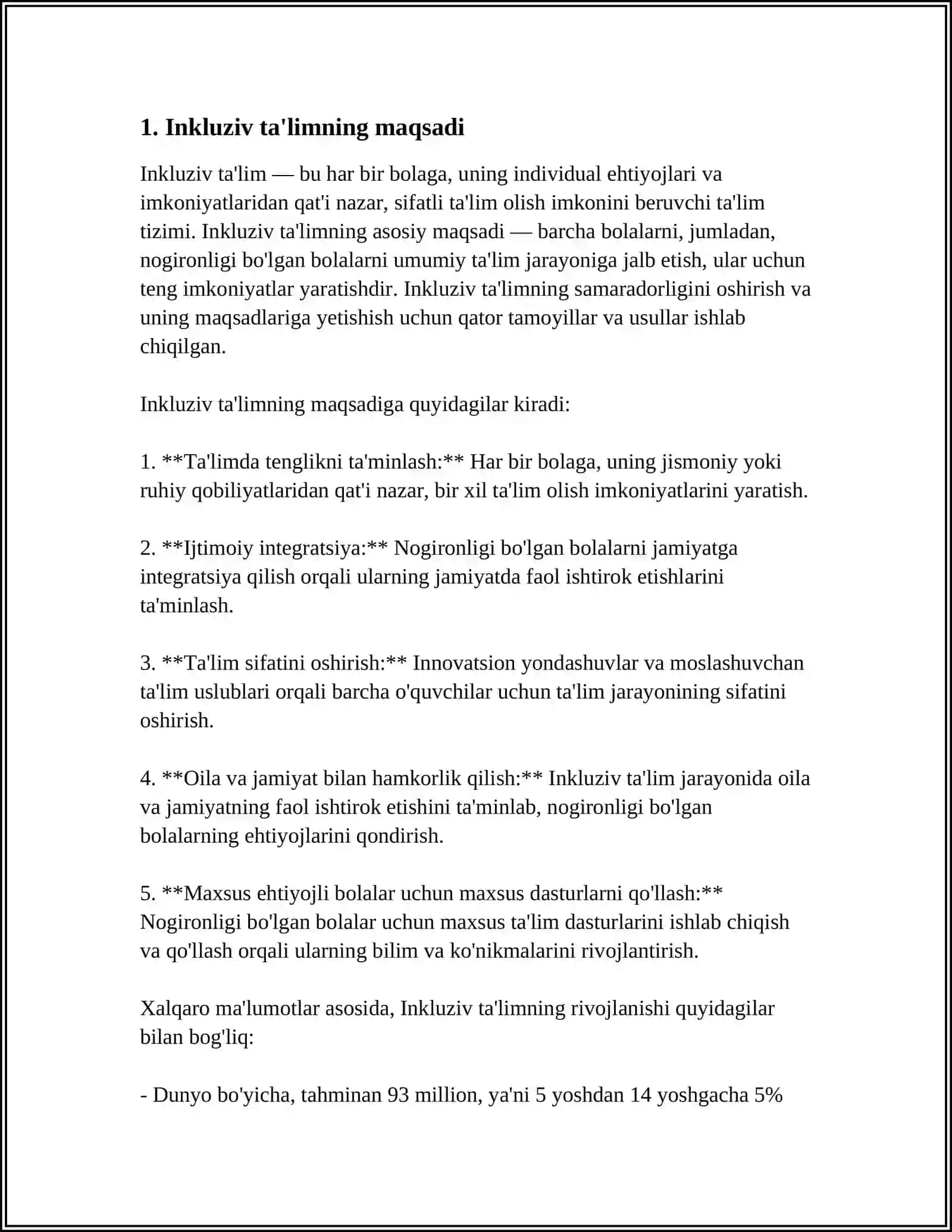 INKLYUZIV VA BIRGALIKDA OQITISH. ULARNI ASOSIY FARQLARINI ANIQLASH 3