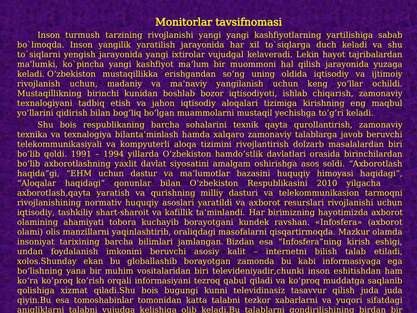 Monitorlar tavsifnomasi 3
