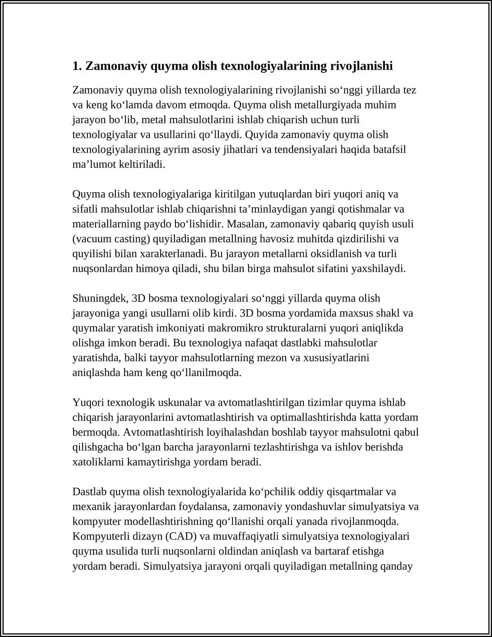 ZAMONAVIY QUYMA OLISH TEXNOLOGIYALARI VA ULARNING AFZALLIKLARI 3