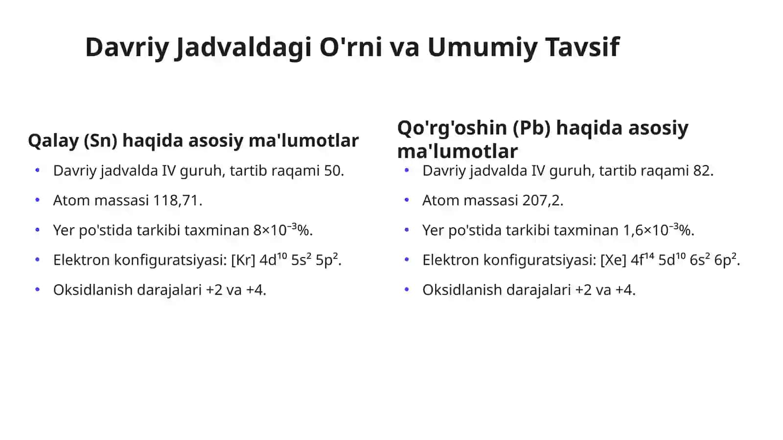 Qalay va Qo'rg'oshin Birikmalari 3