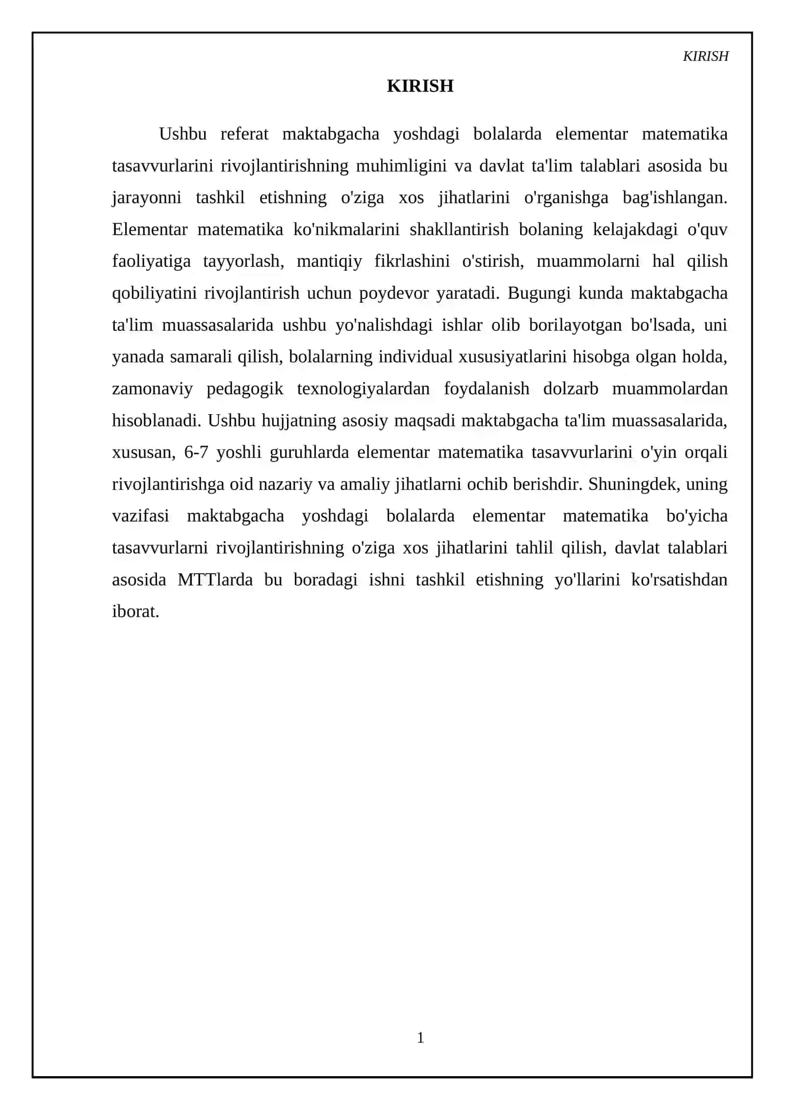 Mavzu: Mavzu davlat talablar asosida elementar matematika tasavvurlarni 3