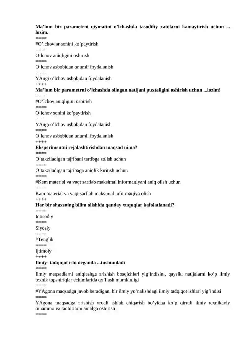 Ilmiy tadqiqot metodologiyasi fanidan YaN test. 3