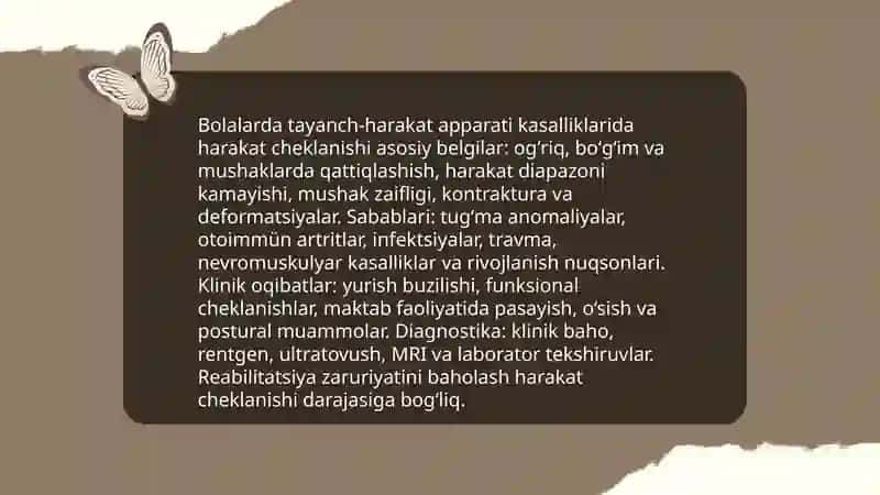 Tayanch harakat apporati kasalliklarida bolalarda harakat chegaralanishi va unda reabilitatsiya 3