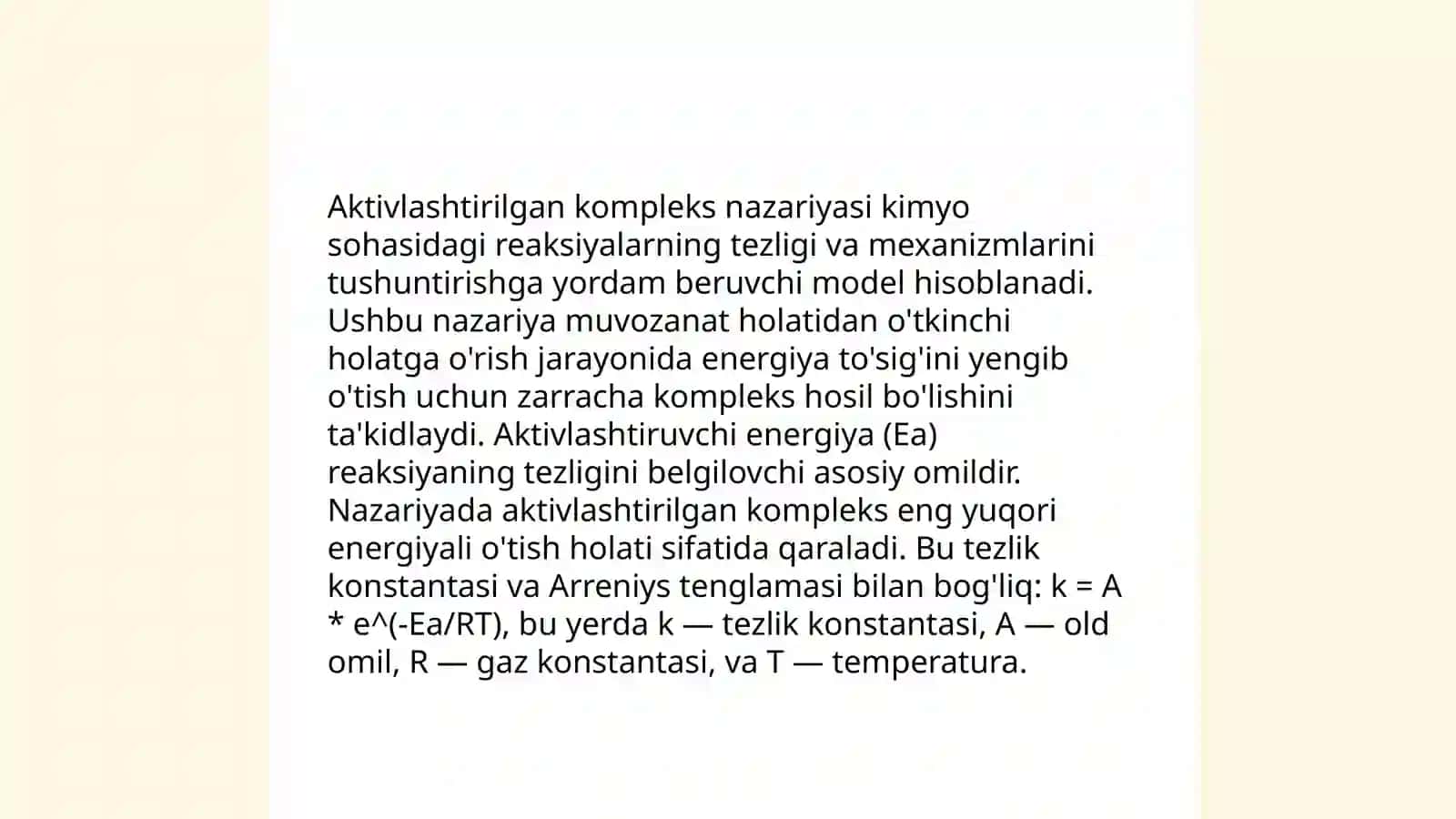 Kimyoviy reaksiyalarning kinetik qonunlari tarkibida kinetik parametirlarni nazariy aniqlash usullari 3