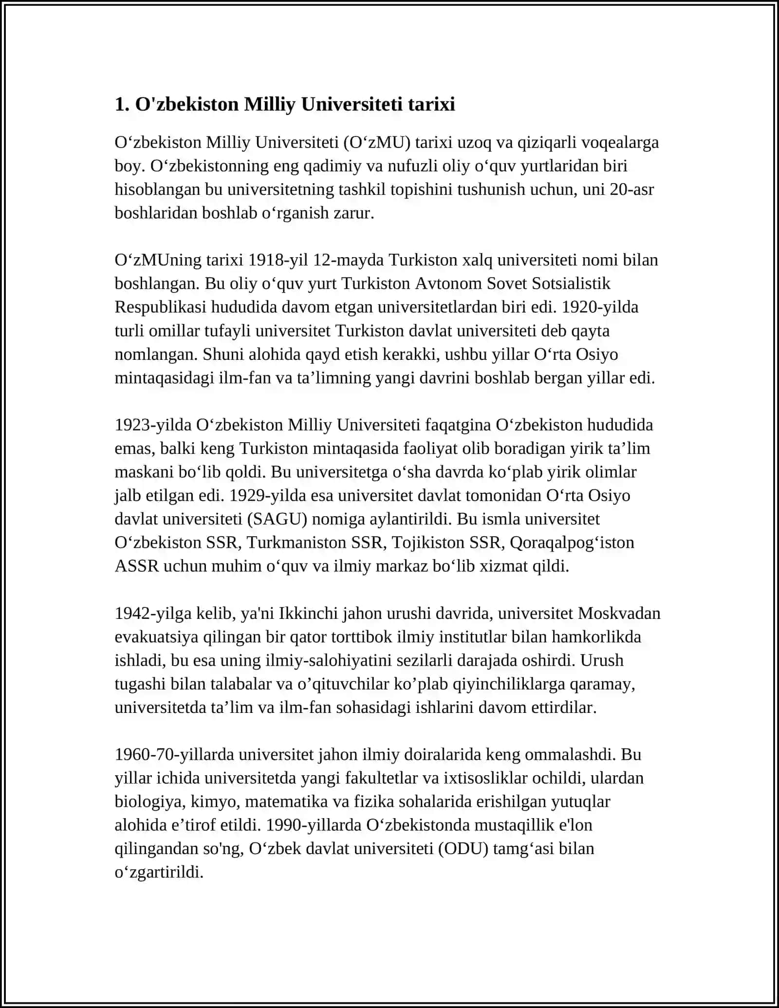 REFERAT Mavzu: UZBEKISTAN MILIY UNVERSETI JIZAX FILYALI 3