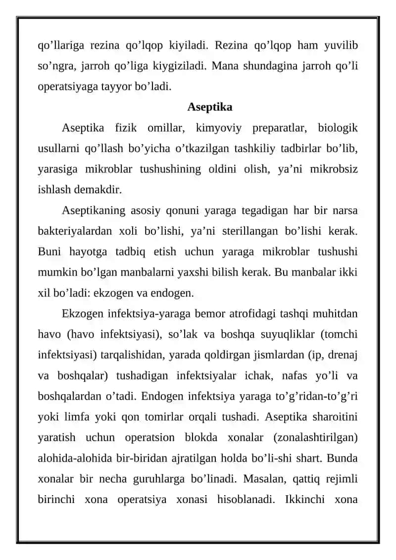 ANTISEPTIKA VA ASSEPTIKA ASOSLARINI O'RGANISH AVTOKLAF BO'LIMI BILAN TANISHISH 3