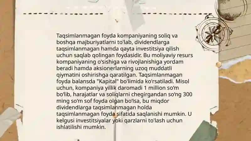 Taqsimlanmagan foydani aniqlash va unitaqsimlashni hisobga olish 3