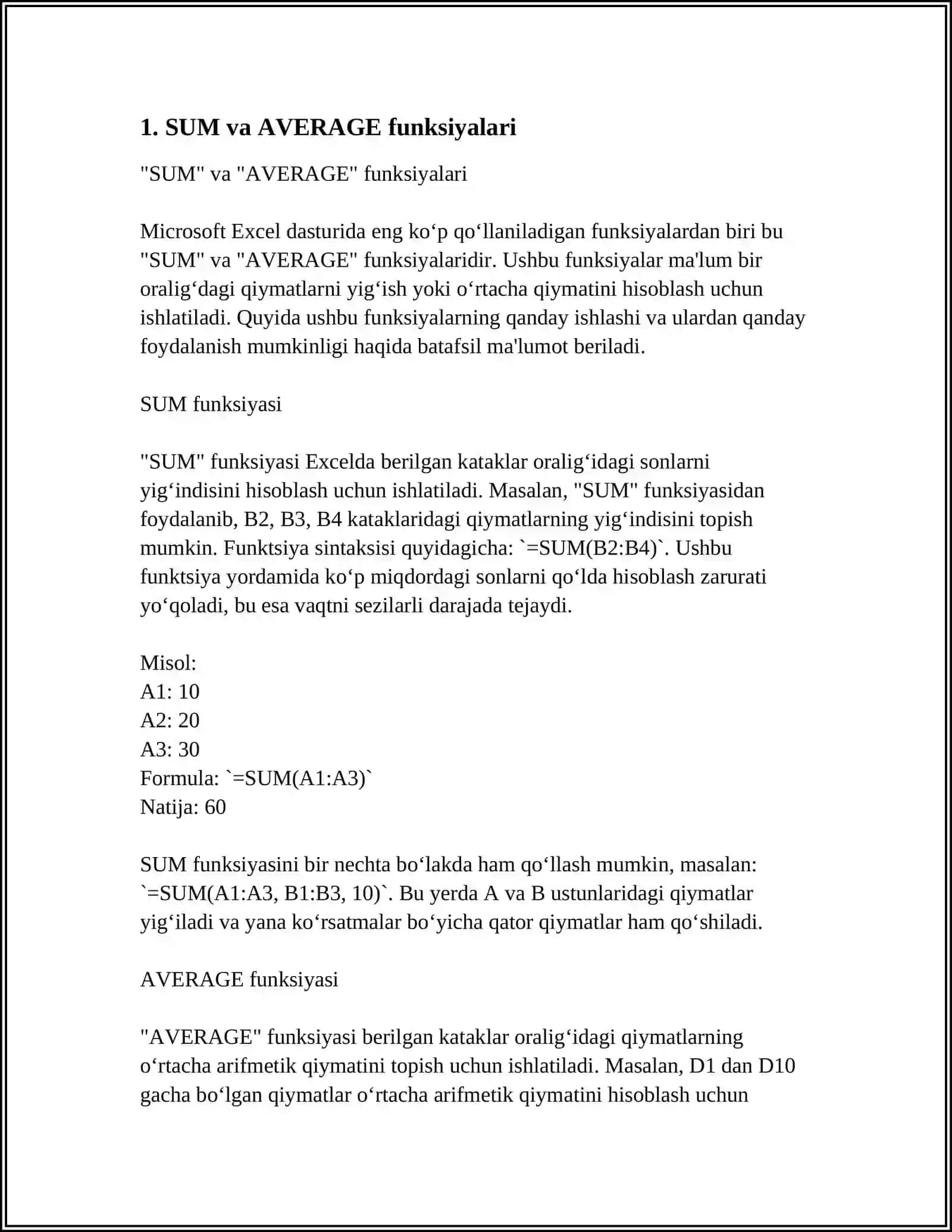 EXCEL DASTURIDA FUNKSIYALAR BILAN ISHLASH 3