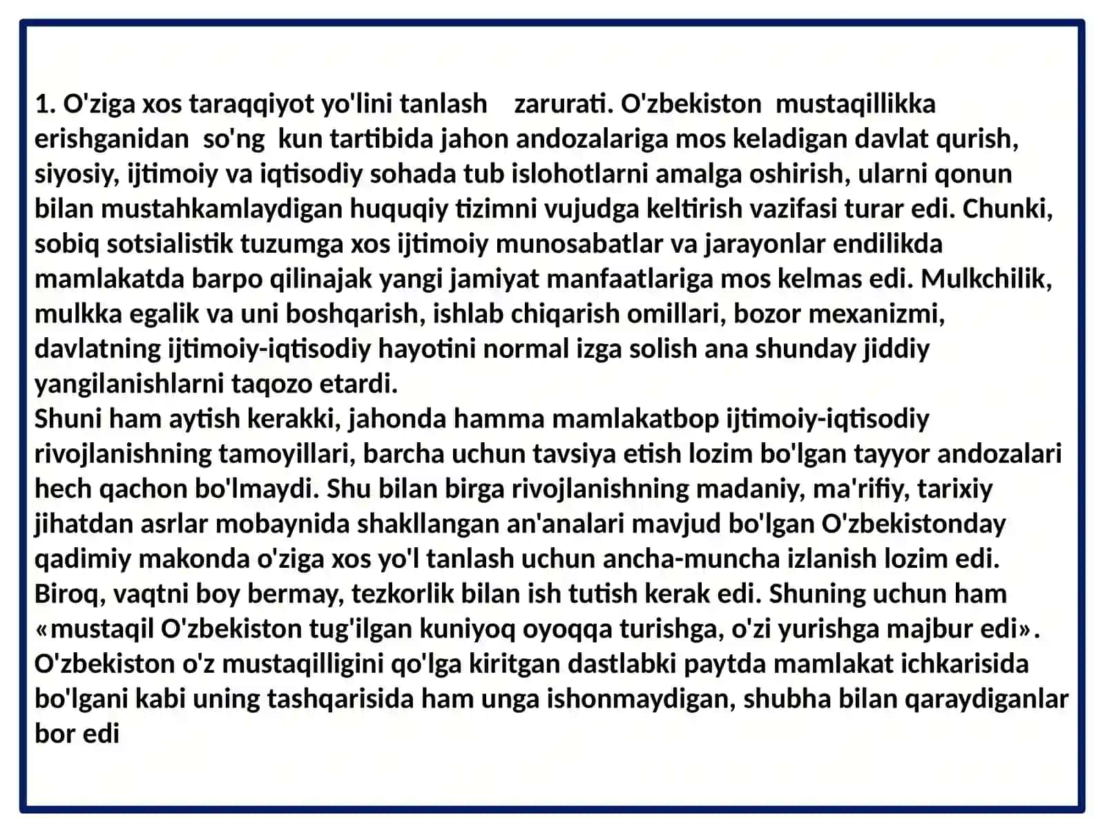 O‘zbekistonning o‘ziga xos istiqlol va taraqqiyot yo‘li 3