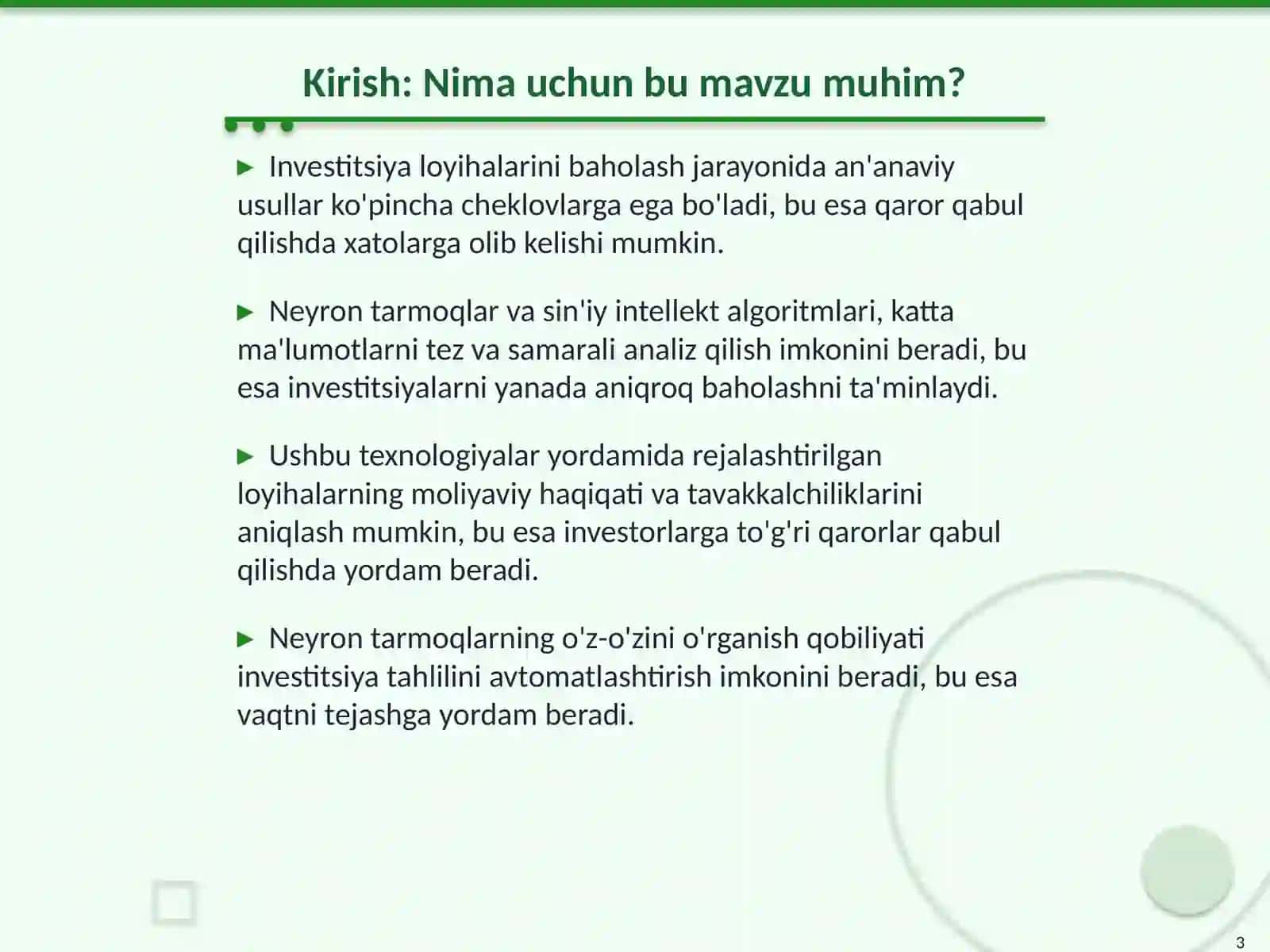 Investitsiya Loyiha Baholashida Neyron Tarmoqlar va Sin'iy Intellekt 3