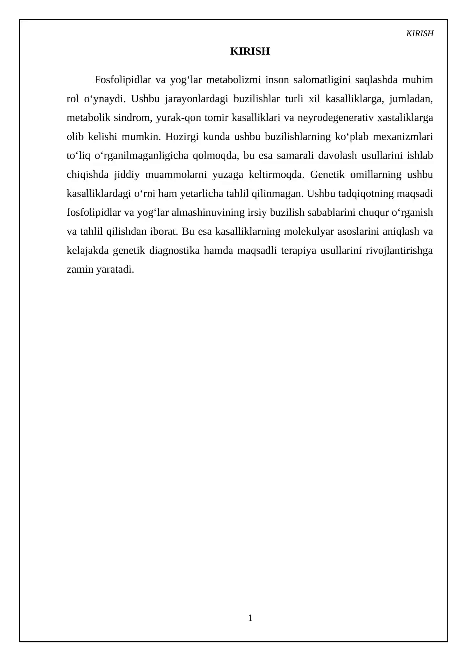 Fosfolipidlar va yogʻlar almashinuvining irsiy buzilish sabablarini o’rganish va tahlil qilish 3