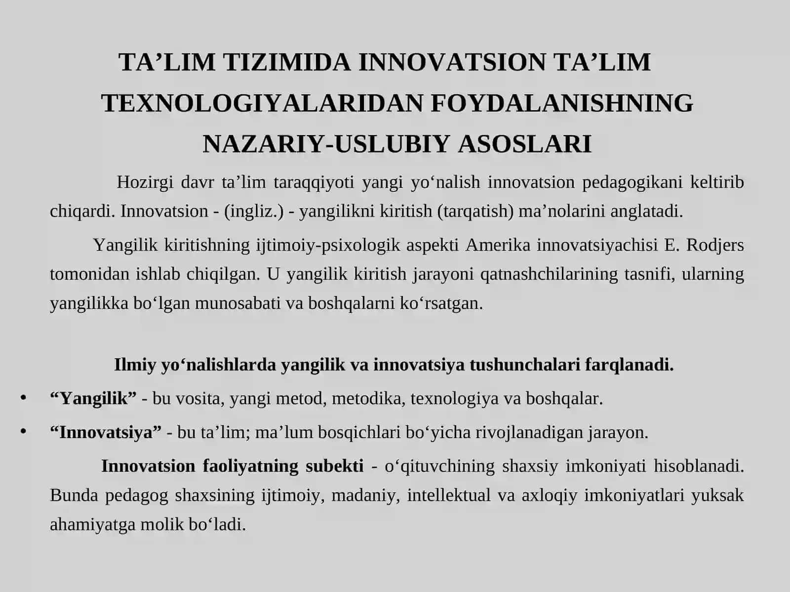 O'qituvchining innovatsion faoliyatini shakllantirish shartlari 3