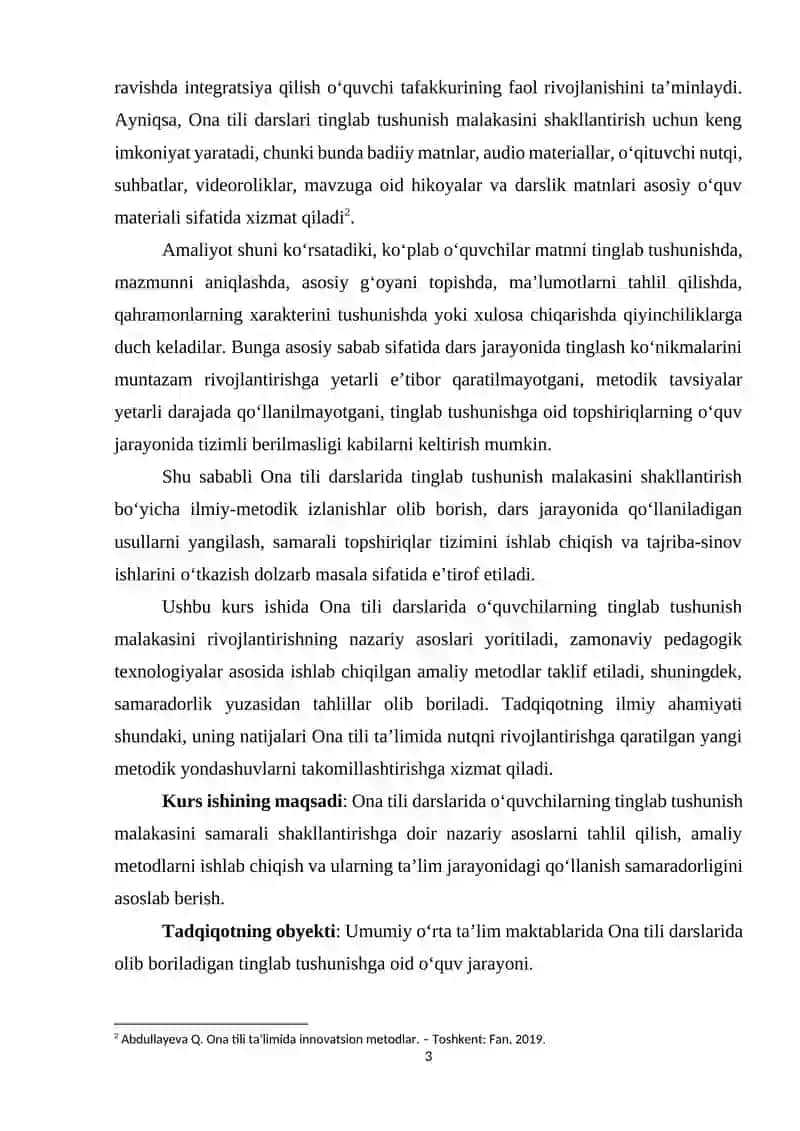 Ona tili darslarida o‘quvchilarning tinglab tushunish malakasini shakllantirish 3