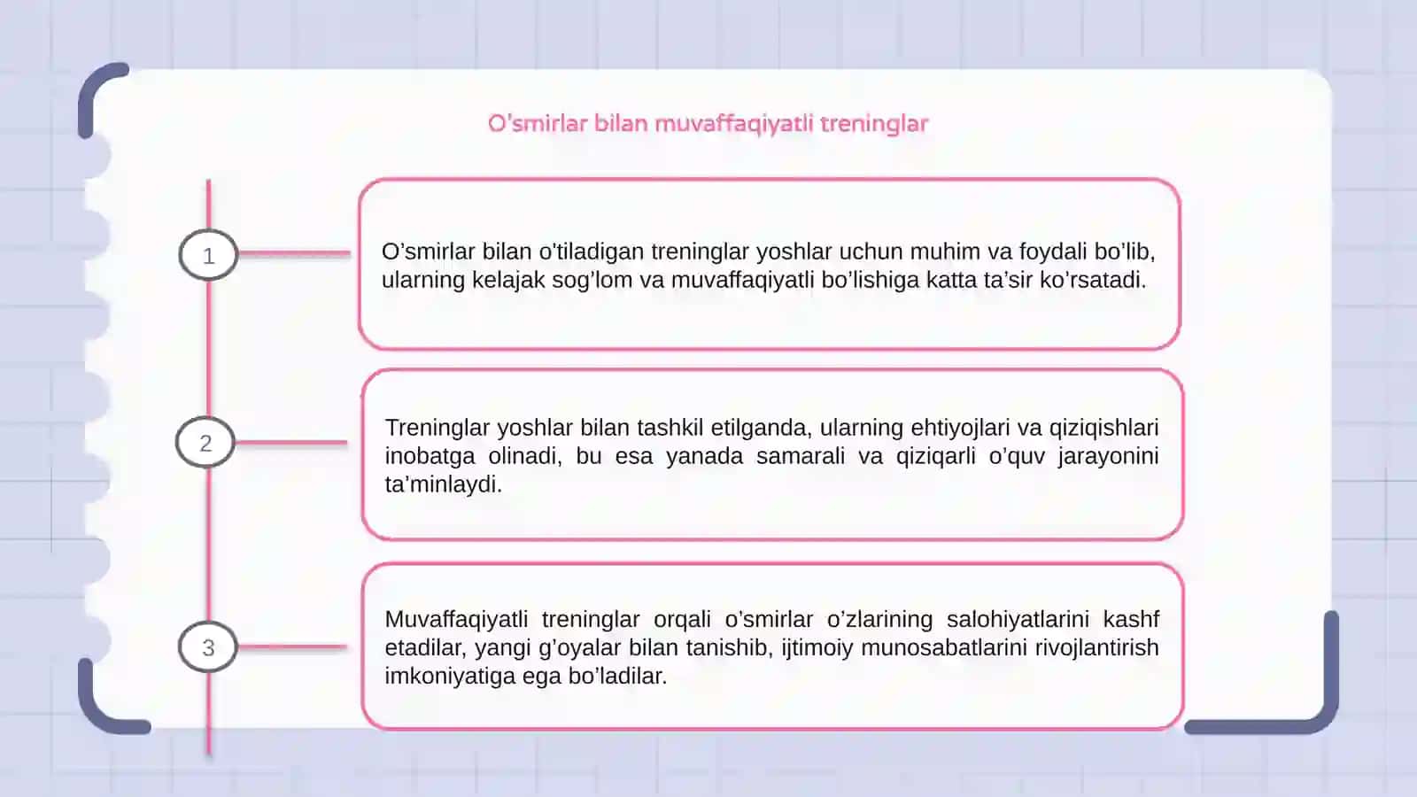 O’smirlar bilan o'tiladigan treninglar 3