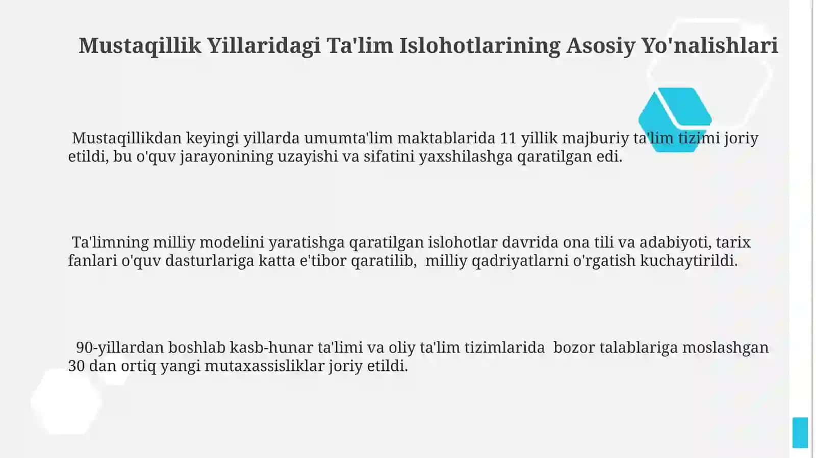 Mustaqillik Yillaridagi Ta'lim Islohotlarining Asosiy Yo'nalishlari 3