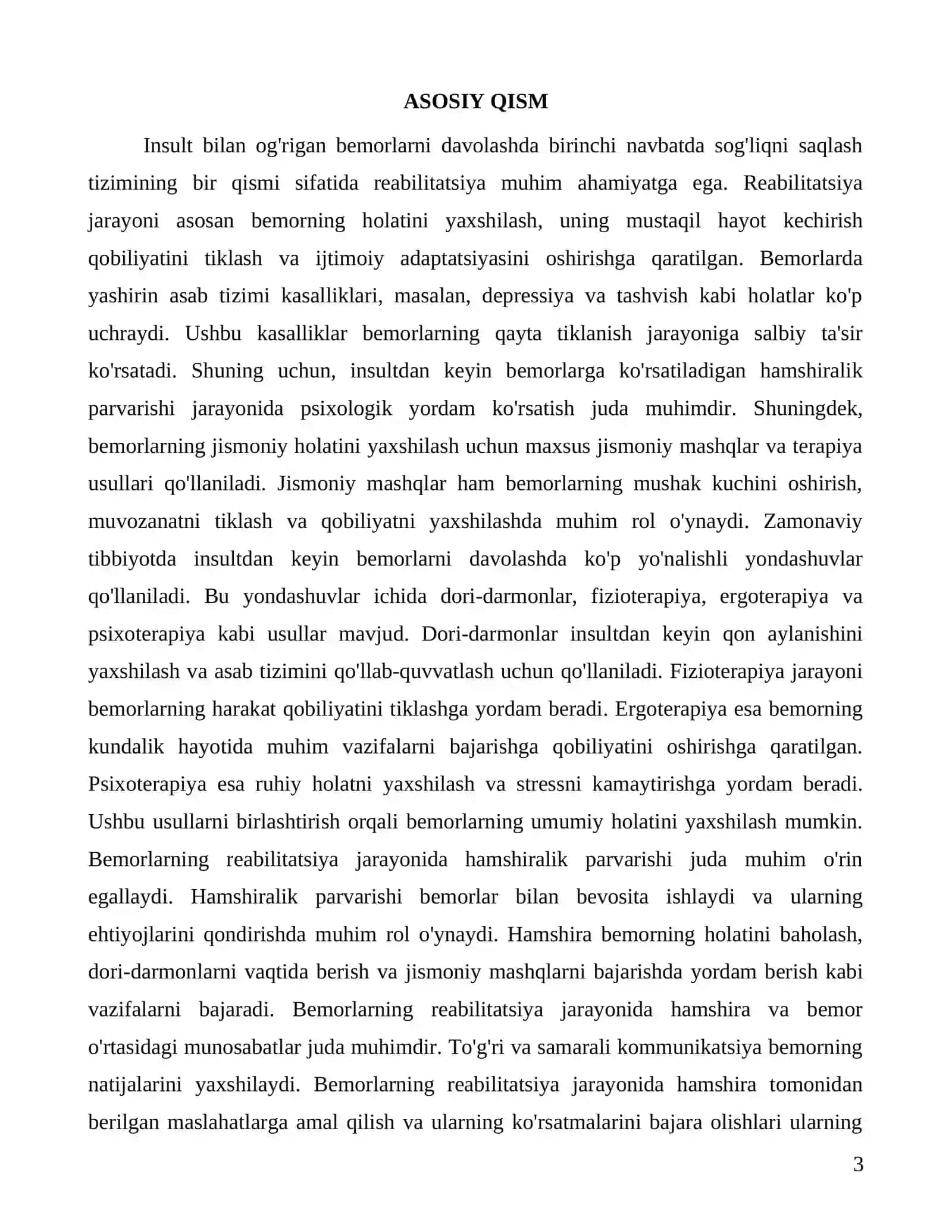 Insult bilan og'rigan bemorlarni davolash va hamshiralik parvarishi 3