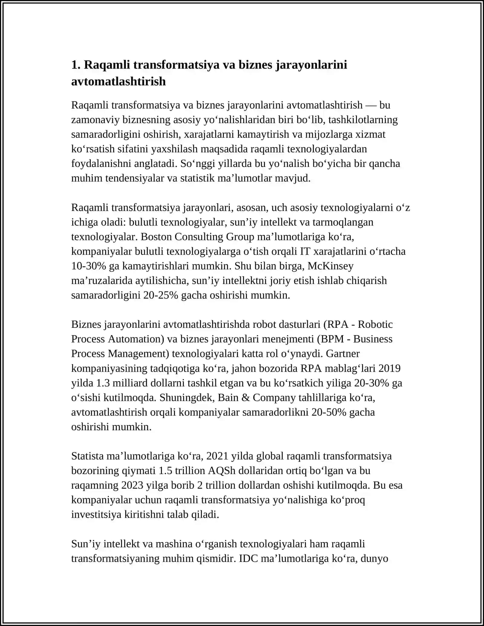 BIZNES FAOLIYATINING ZAMONAVIY YO’NALISHLARI VA INNOVATSIYALARI 3