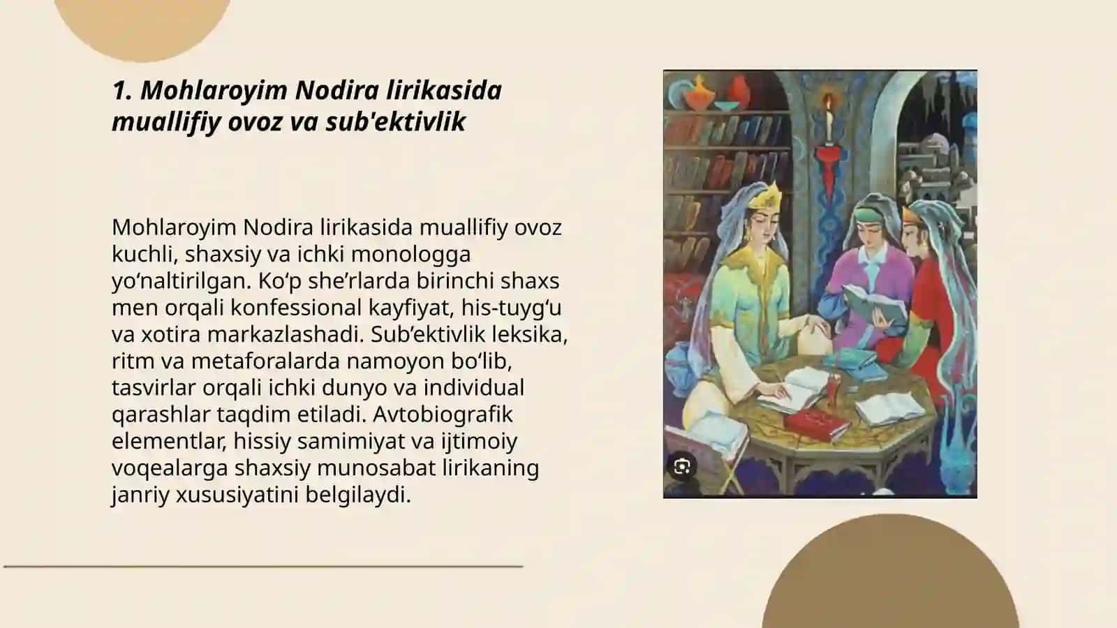 Mohlaroyim Nodira lirikasining janriy xususiyatlari 3