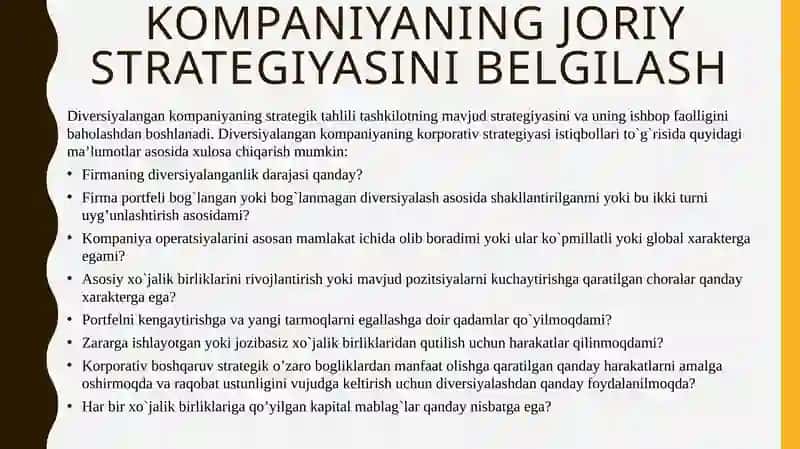 Diversifikatsiyalangan kompaniyalar strategik tahlili 3