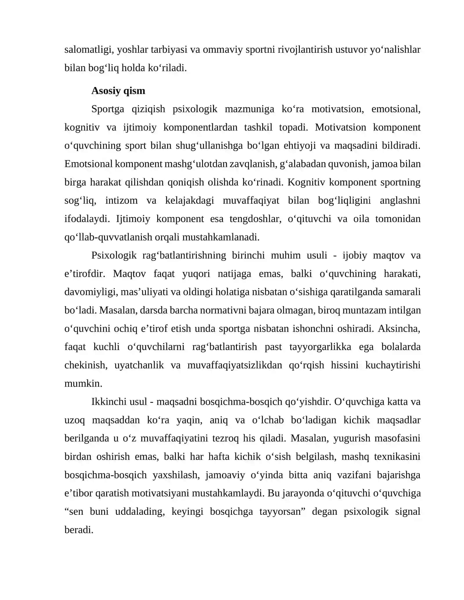 O‘QUVCHILARNING SPORTGA BO‘LGAN QIZIQISHINI OSHIRISHDA PSIXOLOGIK RAG‘BATLANTIRISH USULLARINING O‘RNI 3