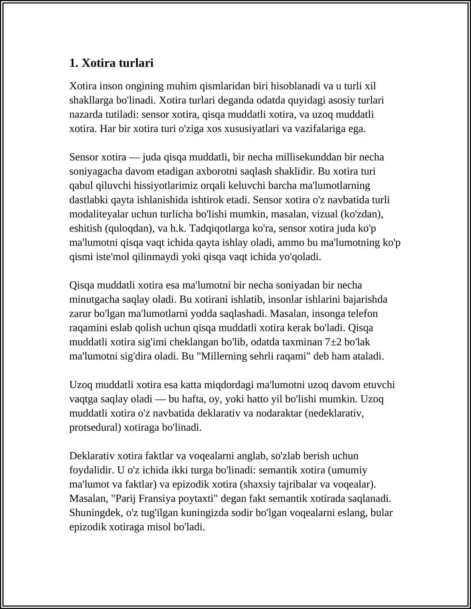 XOTIRA TURLARI VA ULARNING JARAYONLARI 3