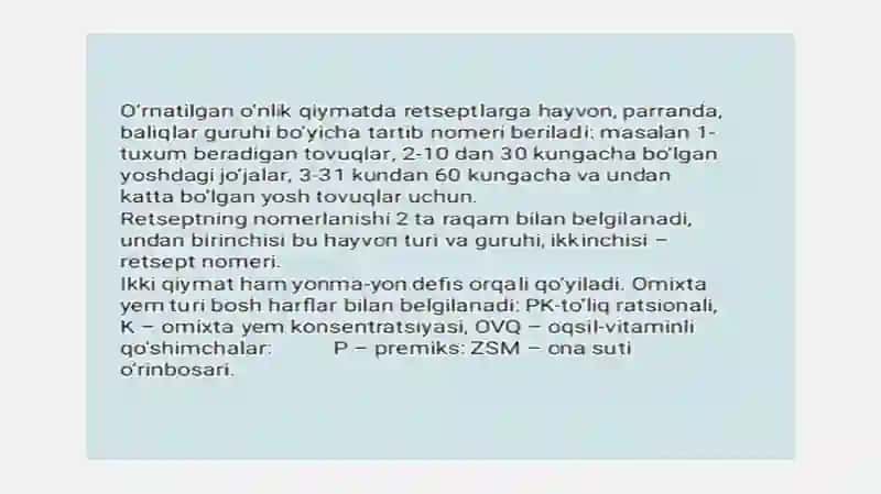 Omuxta yem retseptini tuzish va misollar keltirish 3