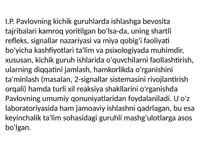 Kichik guruhlarda ishlashda I.P.Pavlov tajribalari 3