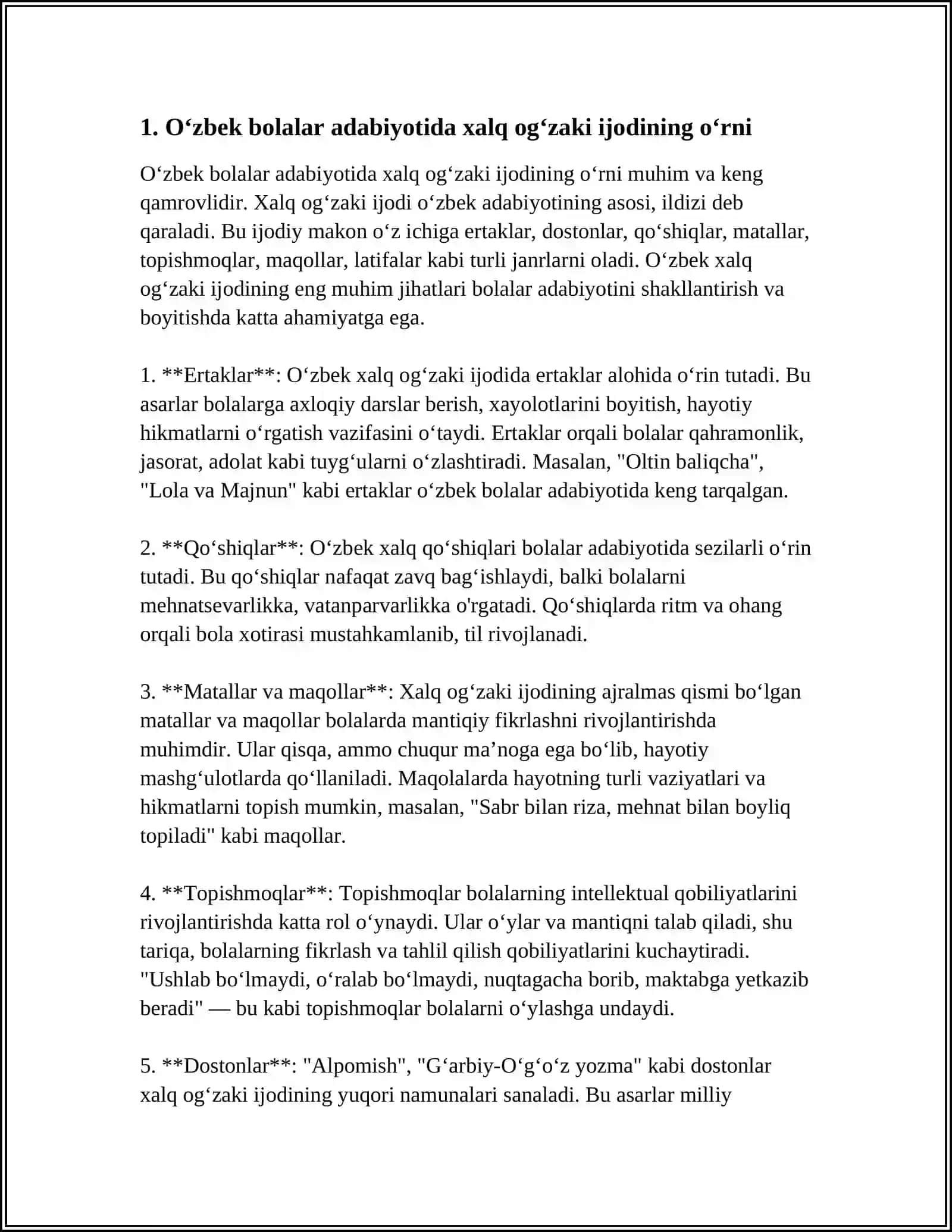 Oʻzbek bolalar adabiyotini va folklarining adabiyot namunlari bilan bog'liqli 3
