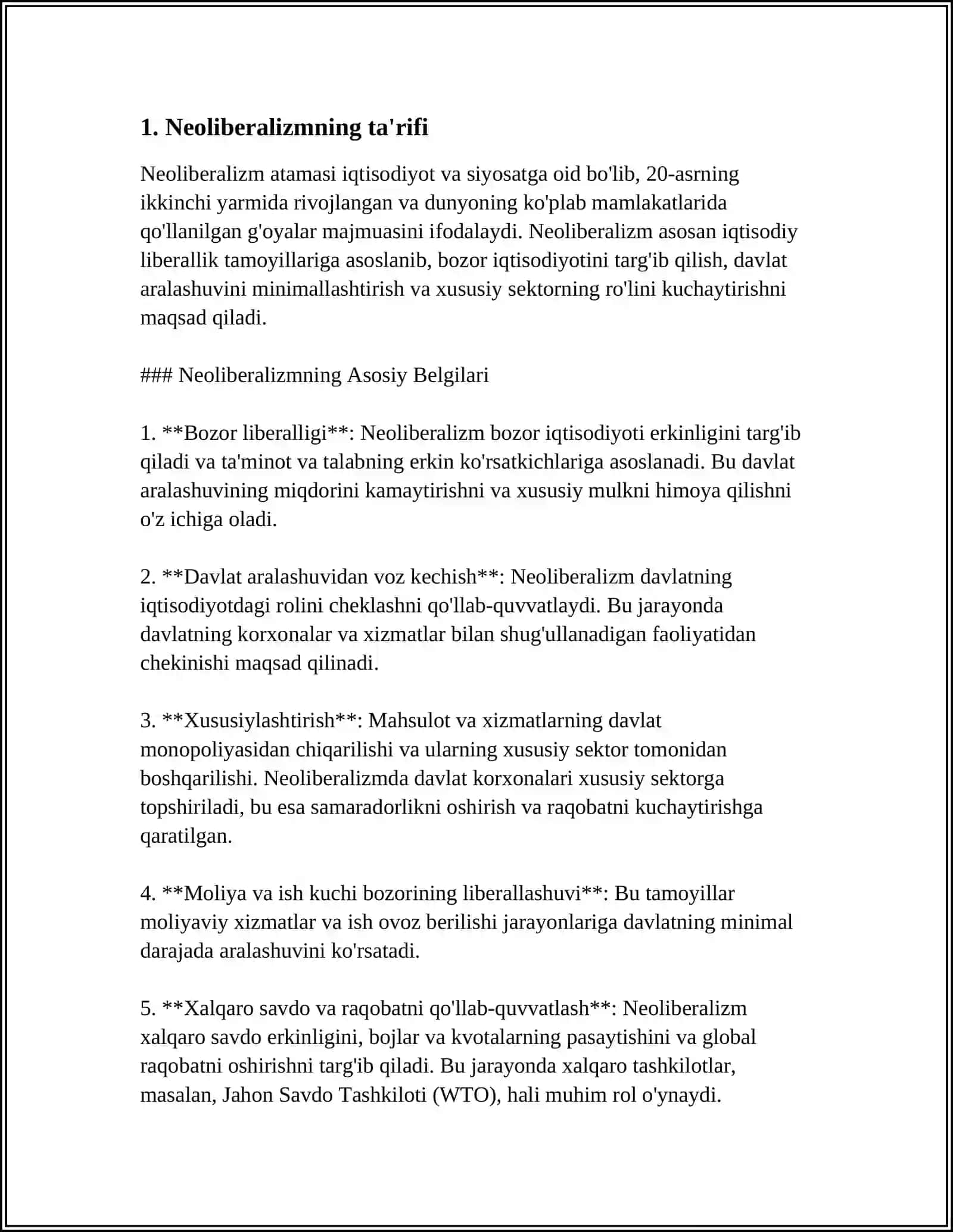 MUSTAQIL ISH Mavzu: NEOLIBERALIZM 3
