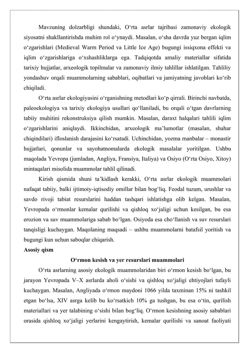 O‘rta asrlar ekologik muammolari maqola 3