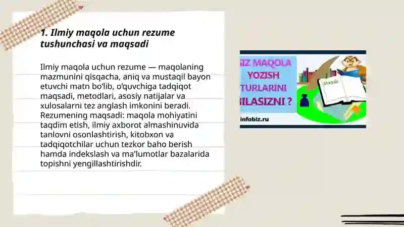 Ilmiy maqola boyicha rezume yozish 3