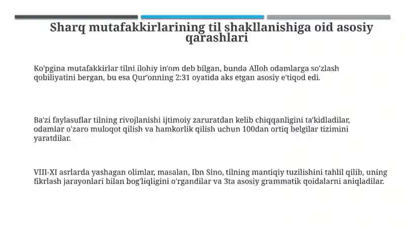 Sharq mutafakkirlarining til shakllanishiga oid qarashlari 3