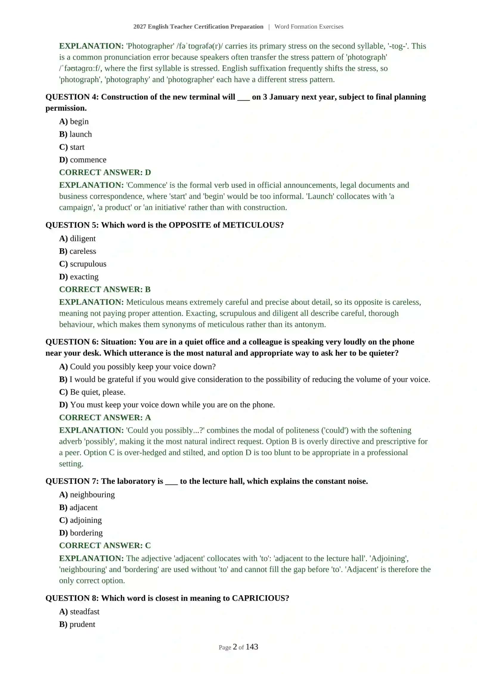 Advanced English Teacher Certification Word Formation Exercises 3