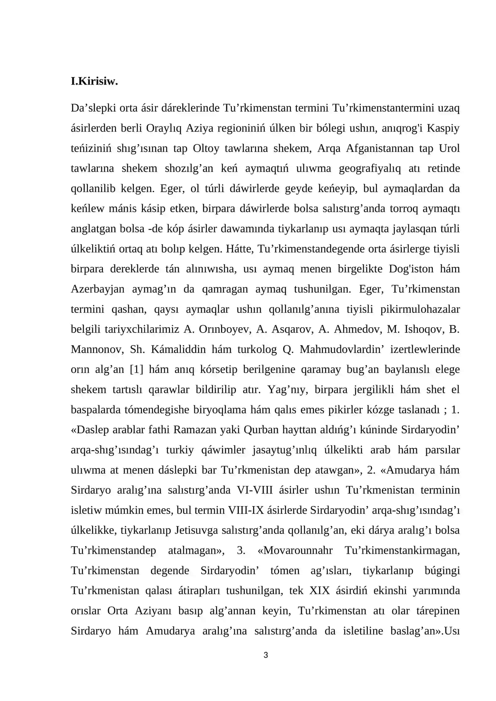Arxeologiya qaniygeligi 2-kurs talabasi Abishov Dawranbektin’ “Tariyx” pa’ninen 3