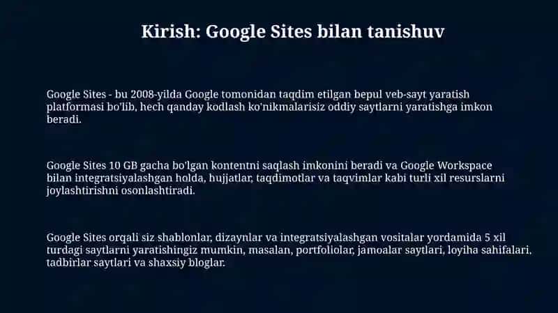 Google Sites yordamida sayt yaratish 3