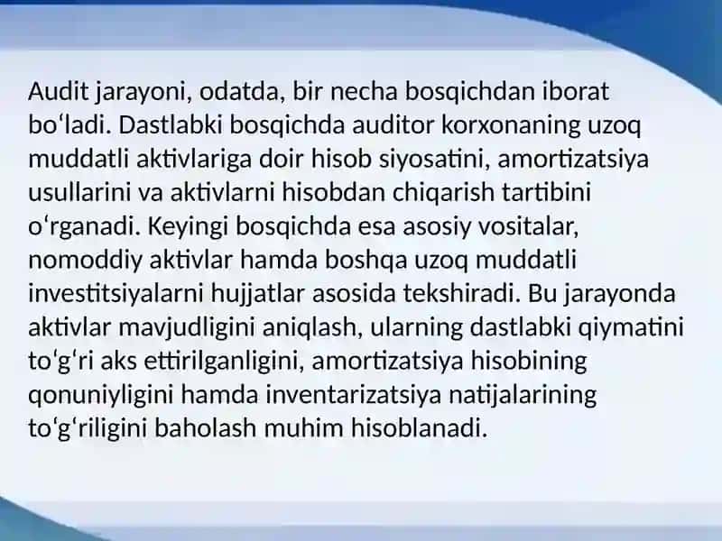 Uzoq muddatli aktivlar auditi 3