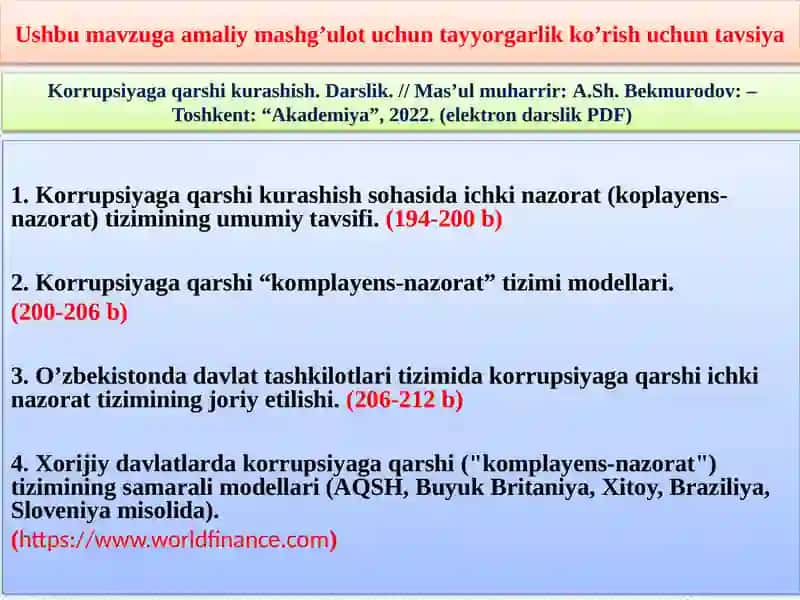 KORRUPSIYAGA QARSHI KURASHISH SOHASIDA ICHKI NAZORAT (KOMPLAYENS NAZORAT) TIZIMI 3