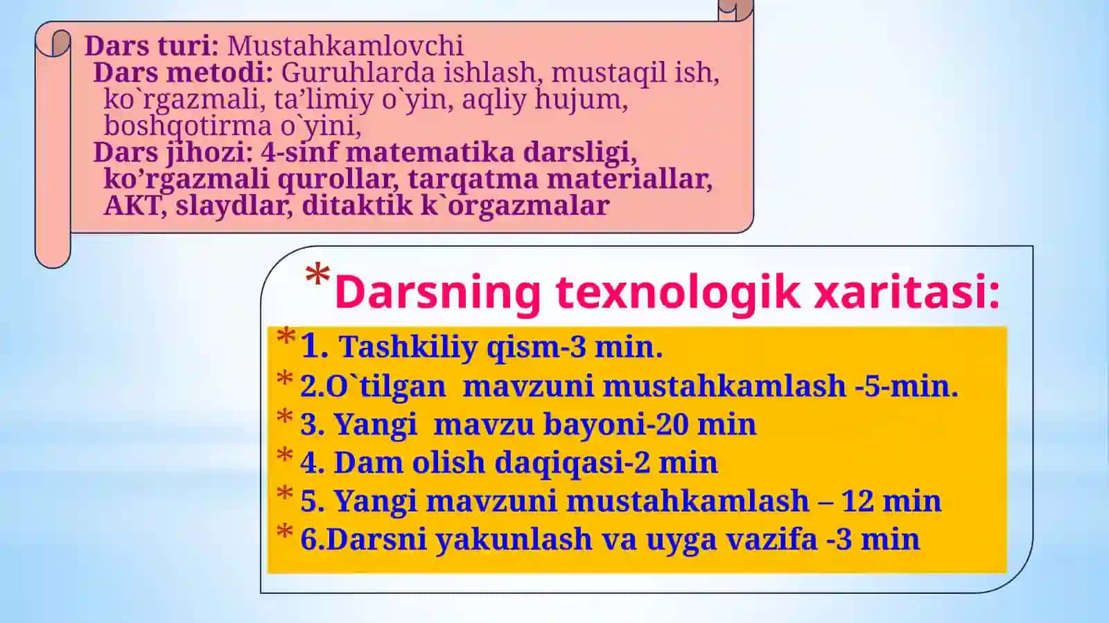 4-sinf Matematika - Ko'p xonali sonlarni ikki xonali sonlarga ko'paytirish dars ishlanma 3