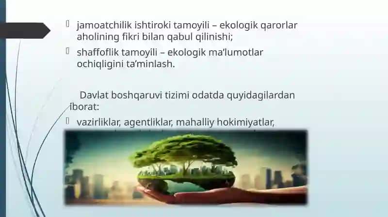 Ekologiyasohasida davlat boshqaruvining asosiy tamoyillari va tuzilmasi 3