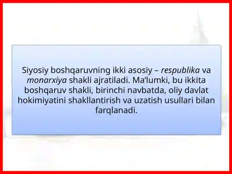 Mamlakatlarning boshqaruv shaklari va davlat tuzilishi 3